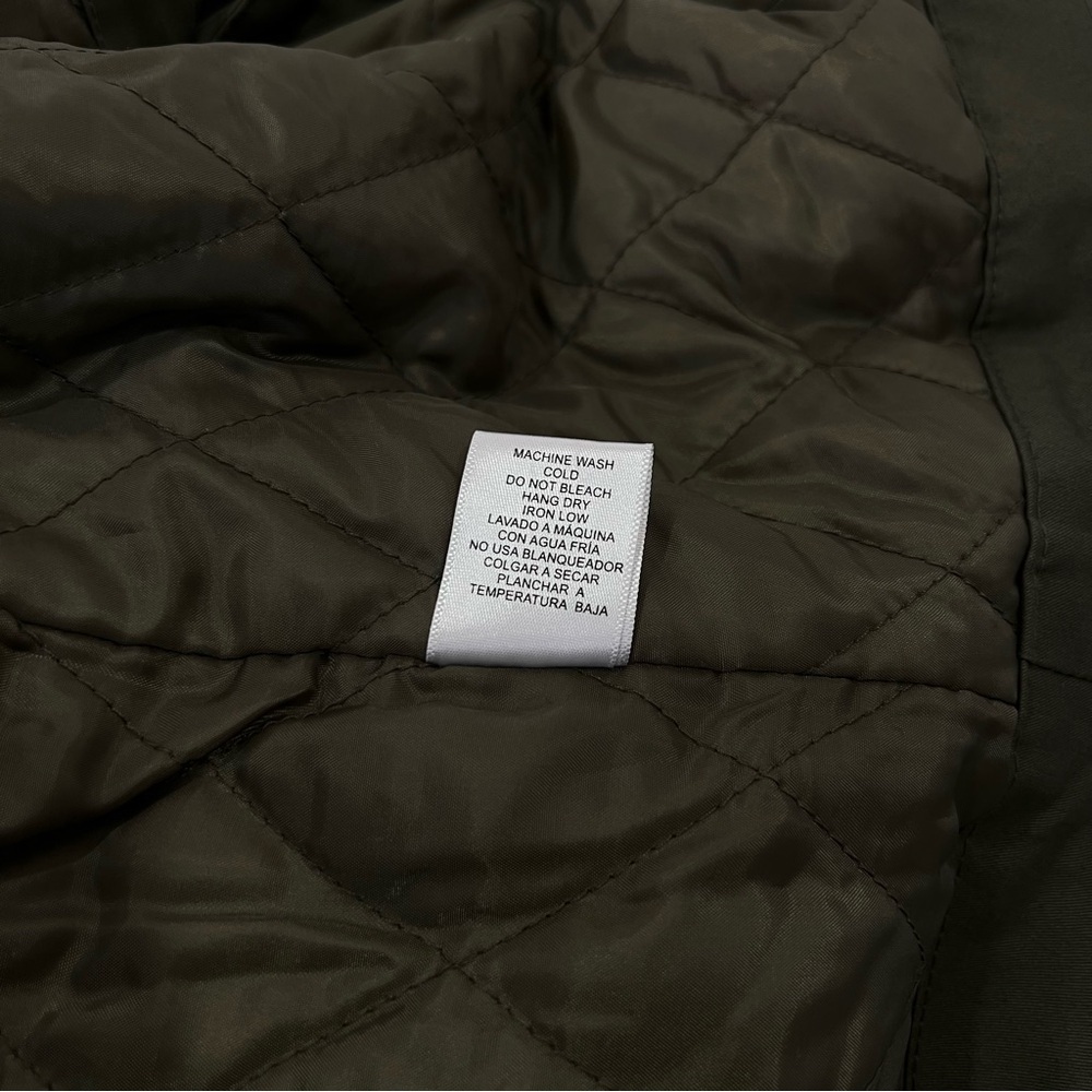 Jacket Quilted Lined Olive Green Size Large With Removable Faux Fur Hood Cotton - Picture 11 of 12
